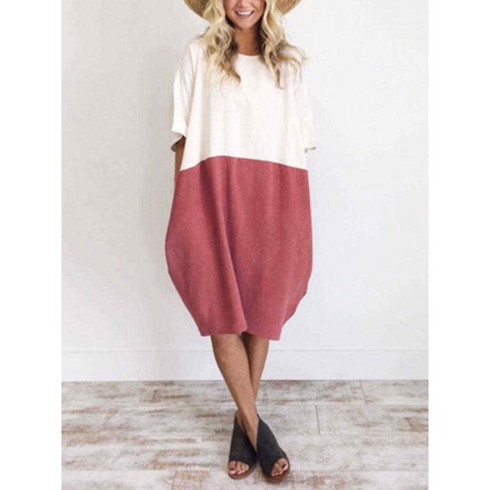 Plus Size Casual Women Color Patchwork Short Sleeve Dress Plus Size Casual Women Color Patchwork Short Sleeve Dress