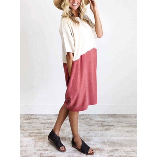 Plus Size Casual Women Color Patchwork Short Sleeve Dress Plus Size Casual Women Color Patchwork Short Sleeve Dress