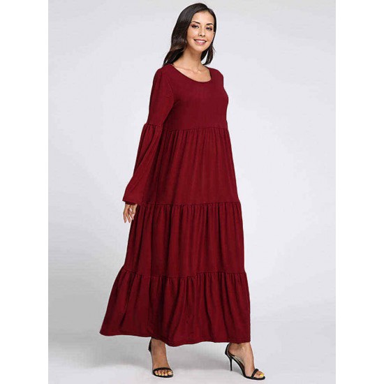 Plus Size Casual Women Flared Sleeve Ruffle Plain Dresses Plus Size Casual Women Flared Sleeve Ruffle Plain Dresses