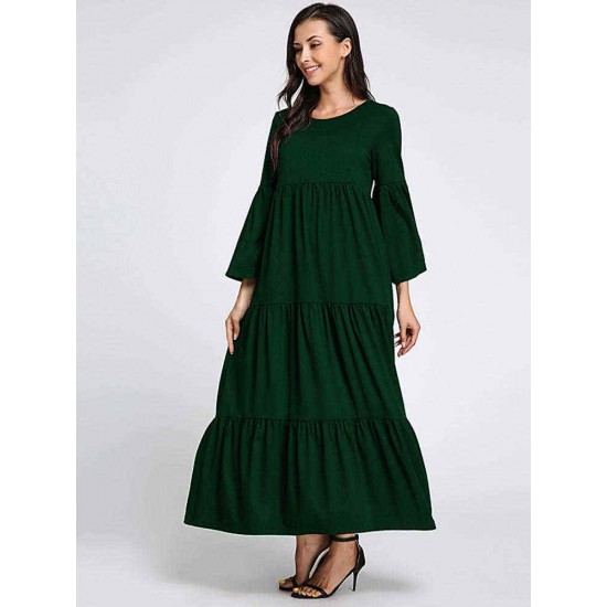 Plus Size Casual Women Flared Sleeve Ruffle Plain Dresses Plus Size Casual Women Flared Sleeve Ruffle Plain Dresses