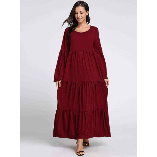 Plus Size Casual Women Flared Sleeve Ruffle Plain Dresses Plus Size Casual Women Flared Sleeve Ruffle Plain Dresses