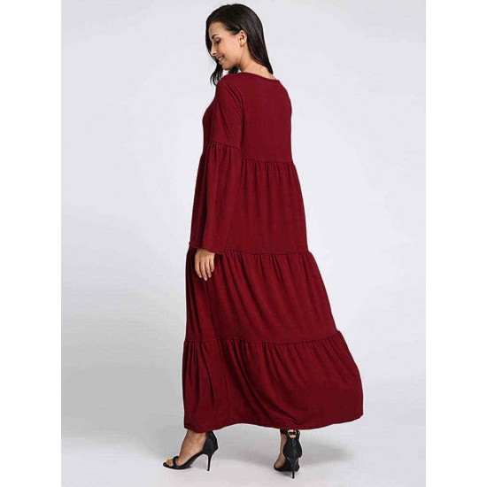 Plus Size Casual Women Flared Sleeve Ruffle Plain Dresses Plus Size Casual Women Flared Sleeve Ruffle Plain Dresses
