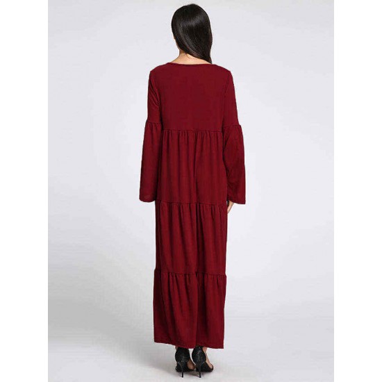 Plus Size Casual Women Flared Sleeve Ruffle Plain Dresses Plus Size Casual Women Flared Sleeve Ruffle Plain Dresses