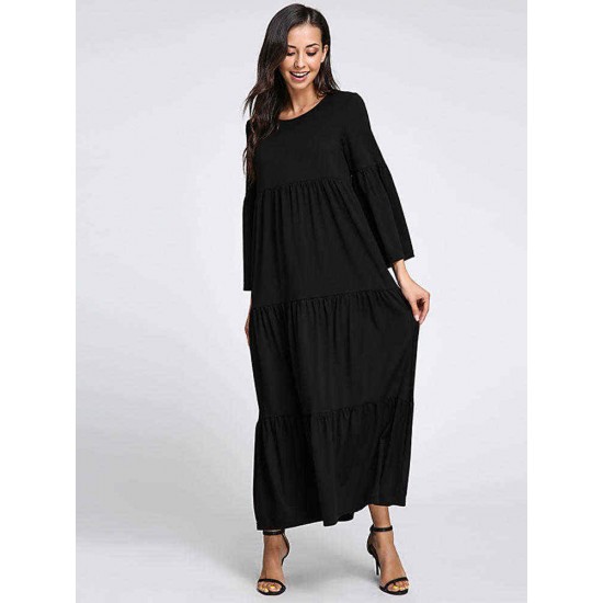 Plus Size Casual Women Flared Sleeve Ruffle Plain Dresses Plus Size Casual Women Flared Sleeve Ruffle Plain Dresses
