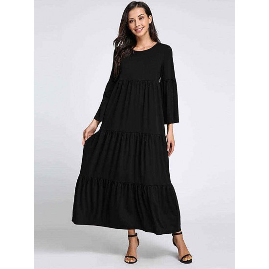 Plus Size Casual Women Flared Sleeve Ruffle Plain Dresses Plus Size Casual Women Flared Sleeve Ruffle Plain Dresses
