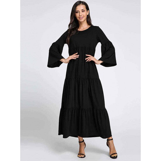 Plus Size Casual Women Flared Sleeve Ruffle Plain Dresses Plus Size Casual Women Flared Sleeve Ruffle Plain Dresses