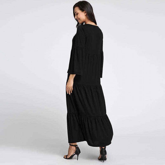 Plus Size Casual Women Flared Sleeve Ruffle Plain Dresses Plus Size Casual Women Flared Sleeve Ruffle Plain Dresses