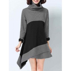 Plus Size Casual Women Irregular Hem Plaid Thick Sweatshirts