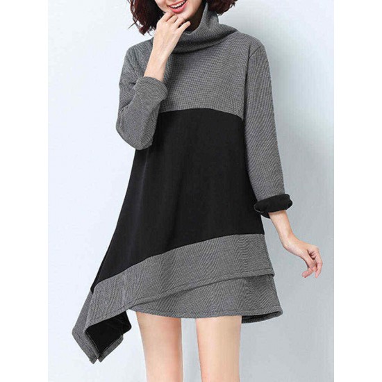 Plus Size Casual Women Irregular Hem Plaid Thick Sweatshirts