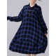 Plus Size Casual Women Loose Plaid Blouse Dress