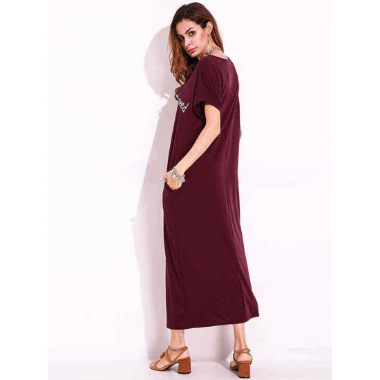 Plus Size Casual Women Loose Printed Hidden Side Pocket Maxi Dress Plus Size Casual Women Loose Printed Hidden Side Pocket Maxi Dress