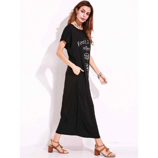 Plus Size Casual Women Loose Printed Hidden Side Pocket Maxi Dress Plus Size Casual Women Loose Printed Hidden Side Pocket Maxi Dress