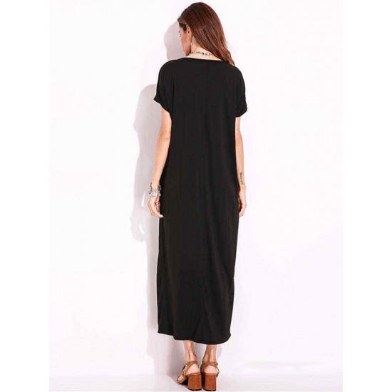 Plus Size Casual Women Loose Printed Hidden Side Pocket Maxi Dress Plus Size Casual Women Loose Printed Hidden Side Pocket Maxi Dress