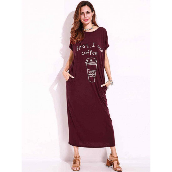 Plus Size Casual Women Loose Printed Hidden Side Pocket Maxi Dress Plus Size Casual Women Loose Printed Hidden Side Pocket Maxi Dress