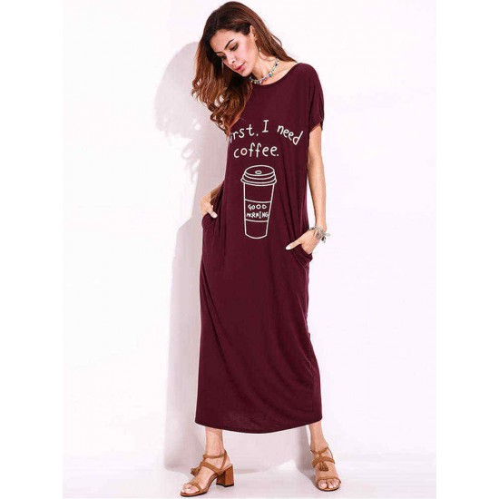 Plus Size Casual Women Loose Printed Hidden Side Pocket Maxi Dress Plus Size Casual Women Loose Printed Hidden Side Pocket Maxi Dress