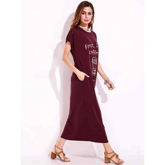 Plus Size Casual Women Loose Printed Hidden Side Pocket Maxi Dress Plus Size Casual Women Loose Printed Hidden Side Pocket Maxi Dress