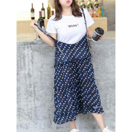 Plus Size Casual Women Sleeveless Star Printed Dress