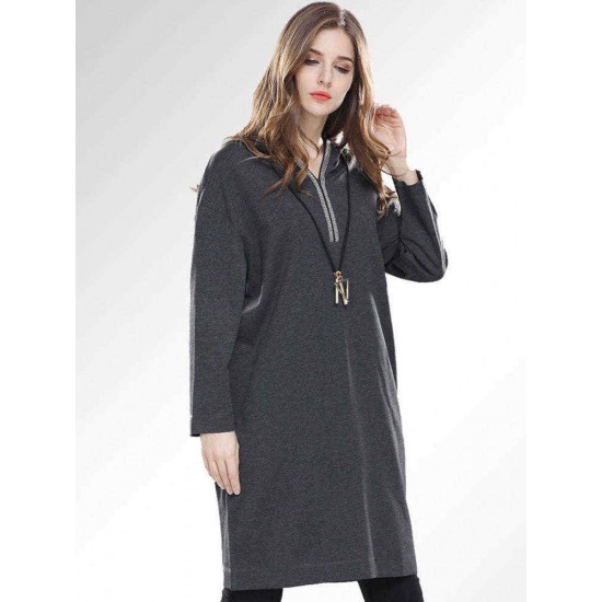 Plus Size Casual Women V-Neck Hooded Dresses