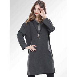 Plus Size Casual Women V-Neck Hooded Dresses