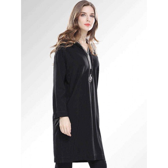 Plus Size Casual Women V-Neck Hooded Dresses