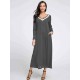 Plus Size Casual Women V-Neck Long Sleeve Maxi Dress