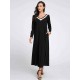 Plus Size Casual Women V-Neck Long Sleeve Maxi Dress