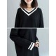 Plus Size Casual Women V-Neck Striped Long Sweater Dresses