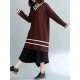 Plus Size Casual Women V-Neck Striped Long Sweater Dresses