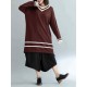 Plus Size Casual Women V-Neck Striped Long Sweater Dresses