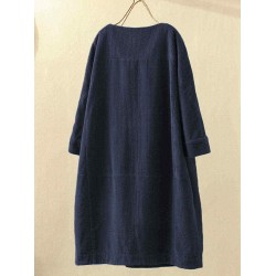 Plus Size Cat Cartoon Print Corduroy Crew Neck Vintage Dress