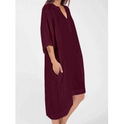 Plus Size Cotton V-neck Half Sleeve Women Dress