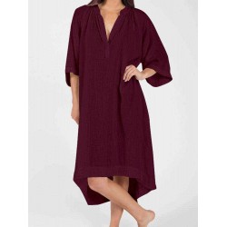 Plus Size Cotton V-neck Half Sleeve Women Dress