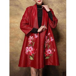 Plus Size Elegant Women Floral Embroidery Cardigans