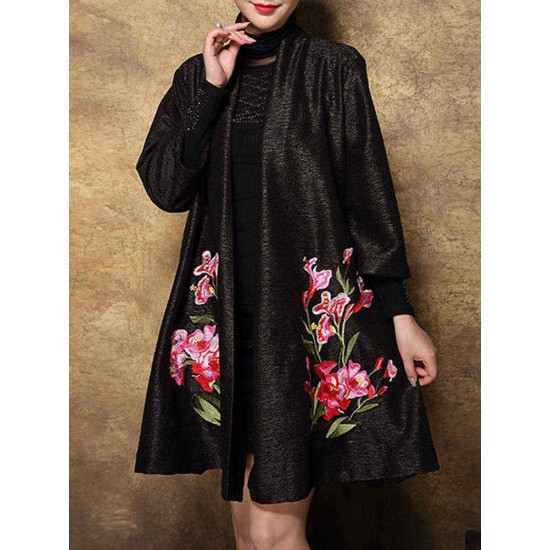 Plus Size Elegant Women Floral Embroidery Cardigans