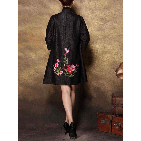 Plus Size Elegant Women Floral Embroidery Cardigans