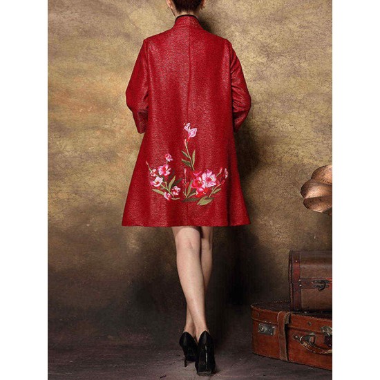 Plus Size Elegant Women Floral Embroidery Cardigans