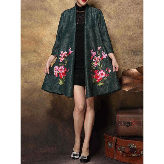 Plus Size Elegant Women Floral Embroidery Cardigans