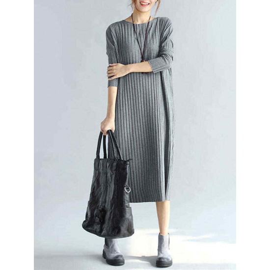 Plus Size Elegant Women Long Sleeve Slim Dress Knitted Cotton Sexy Party Dresses