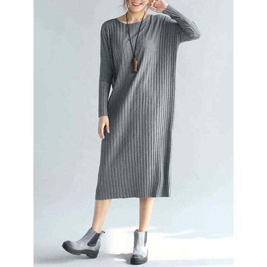 Plus Size Elegant Women Long Sleeve Slim Dress Knitted Cotton Sexy Party Dresses