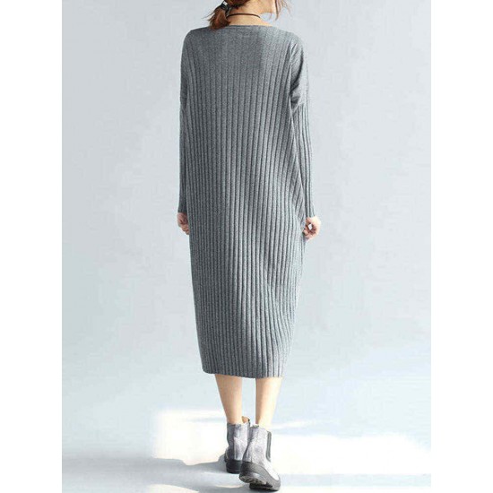 Plus Size Elegant Women Long Sleeve Slim Dress Knitted Cotton Sexy Party Dresses