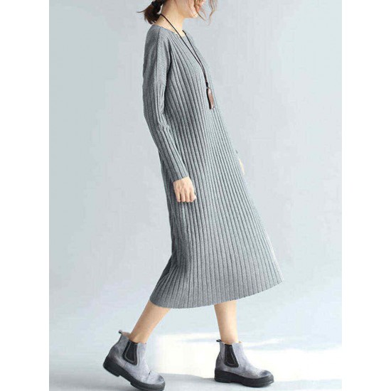 Plus Size Elegant Women Long Sleeve Slim Dress Knitted Cotton Sexy Party Dresses