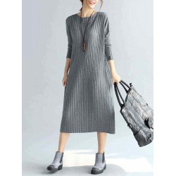 Plus Size Elegant Women Long Sleeve Slim Dress Knitted Cotton Sexy Party Dresses