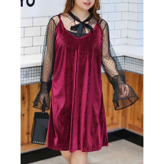 Plus Size Eleglant Women Gold Velvet Sleeveless Dress