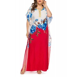 Plus Size Floral Print Batwing Sleeve Boho Maxi Dress