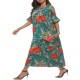 Plus Size Floral Print O-neck Batwing Sleeve Baggy Dress with Pockets