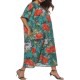 Plus Size Floral Print O-neck Batwing Sleeve Baggy Dress with Pockets