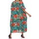 Plus Size Floral Print O-neck Batwing Sleeve Baggy Dress with Pockets