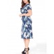 Plus Size Floral Print V-neck Short Sleeve Elegant Dress