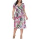 Plus Size Floral Print V-neck Short Sleeve Elegant Dress