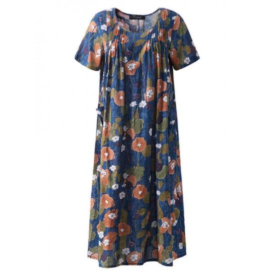Plus Size Floral Printed Loose Dresses Short Sleeve Ruffled Pockets Casual Dress for Women Plus Size Floral Printed Loose Dresses Short Sleeve Ruffled Pockets Casual Dress for Women